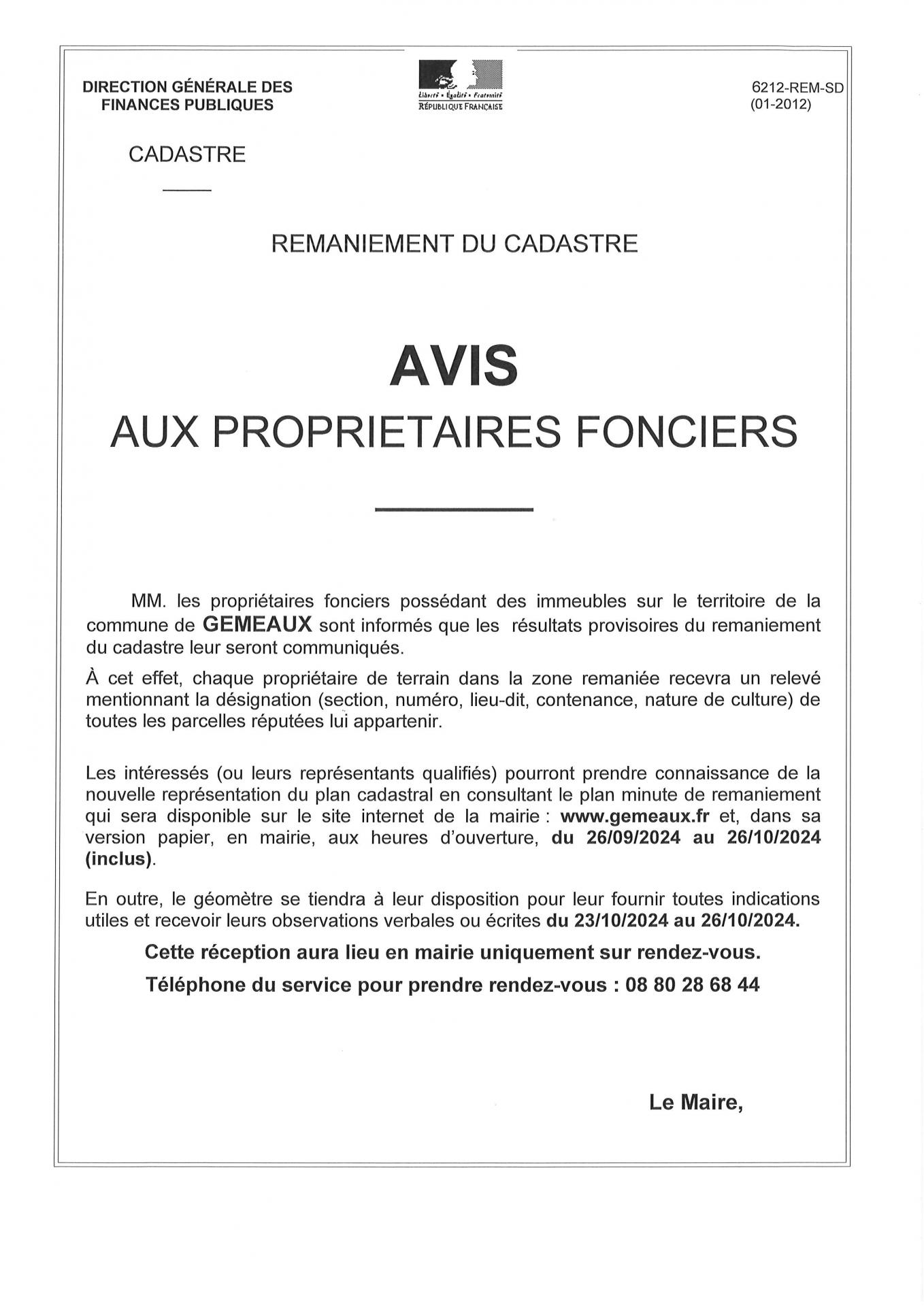 Avis aux propriétaires fonciers